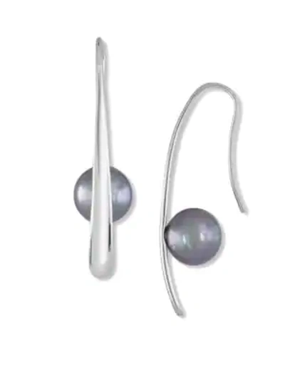 Shop Majorica Organic Pearl & Sterling Silver Hook Earrings In Grey