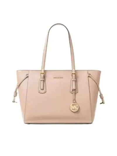 Shop Michael Michael Kors Voyager Medium Leather Tote In Soft Pink