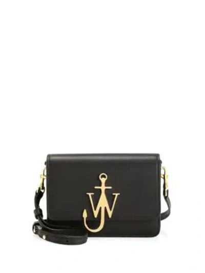Shop Jw Anderson Mini Logo Leather Shoulder Bag In Black Gold