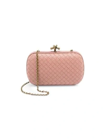 Shop Bottega Veneta Chain Knot Leather Clutch In Rose