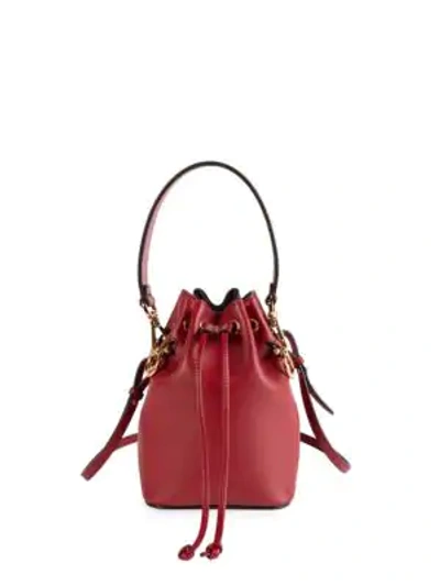 Shop Fendi Mon Tresor Leather Bucket Bag In Strawberry