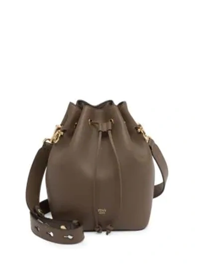 Shop Fendi Mon Tresor Leather Bucket Bag In Brown
