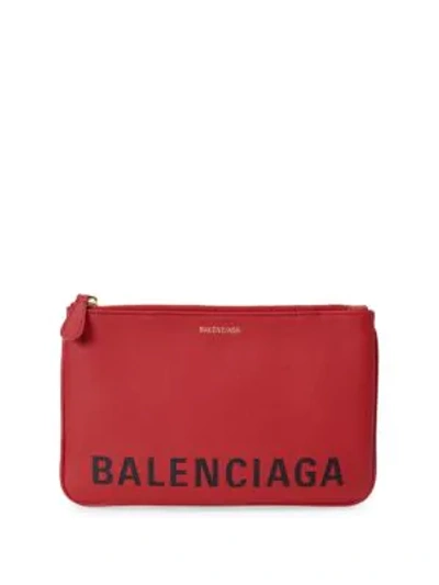 Shop Balenciaga Ville Leather Pouch In Red