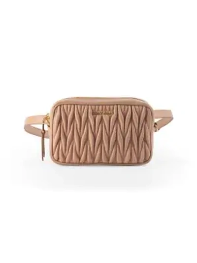 Shop Miu Miu Matelassé Convertible Leather Belt Bag In Tan