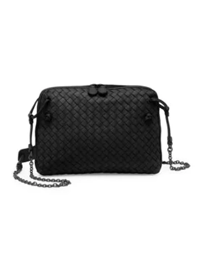 Shop Bottega Veneta Nodini Leather Crossbody Bag In Black