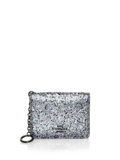 Shop Coach Glitter Key Ring Card Case In Metallic Graphite