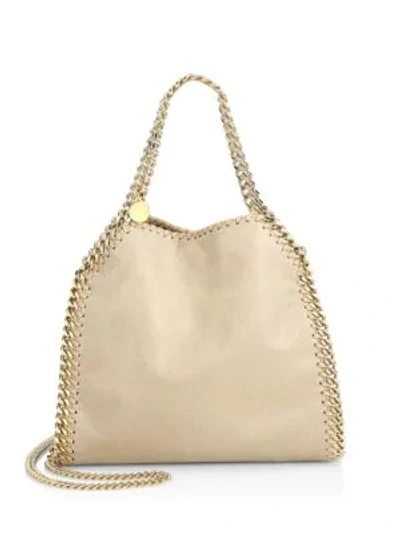 Shop Stella Mccartney Falabella Mini Baby Bella Metallic Faux Suede Shoulder Bag In Clotted Cream