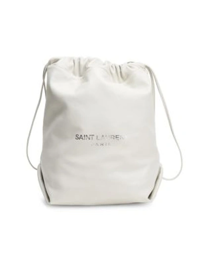 Shop Saint Laurent Leather Bucket Bag In White