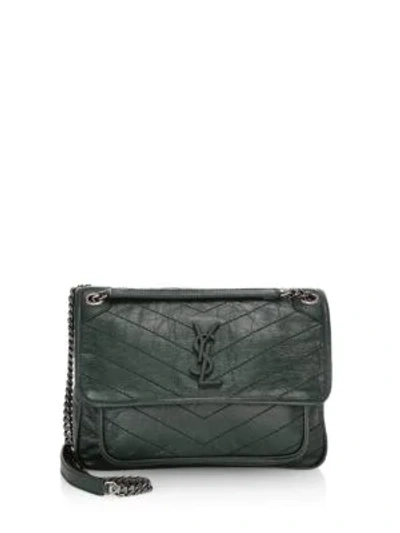 Shop Saint Laurent Medium Niki Leather Shoulder Bag In Green