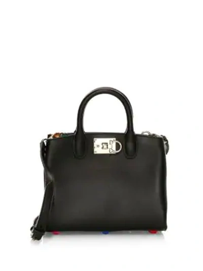 Shop Ferragamo Mini Studio Leather Top Handle Bag In Black