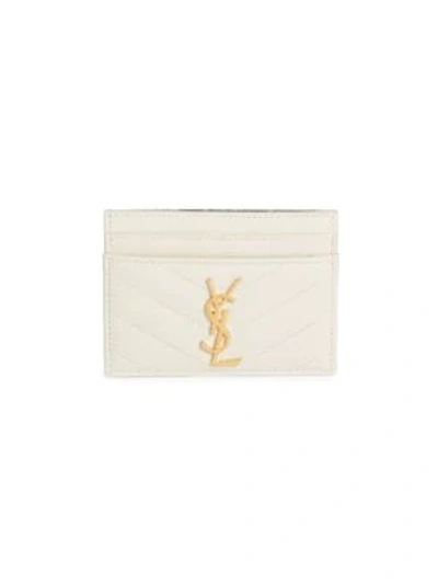 Shop Saint Laurent Women's Monogram Matelassé Leather Card Case In White