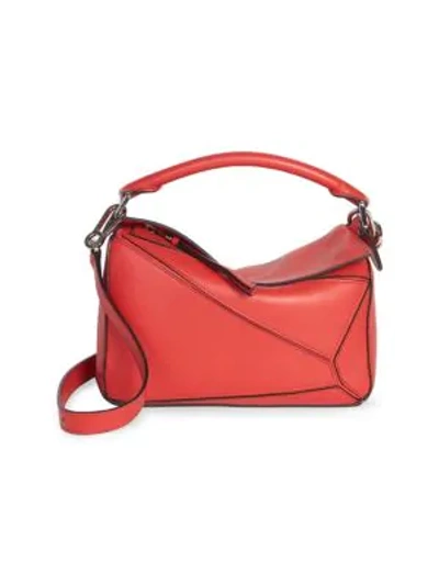 Shop Loewe Small Puzzle Leather Bag In Scarlet Red