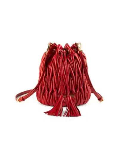 Shop Miu Miu Metalassé Leather Bucket Bag In Red