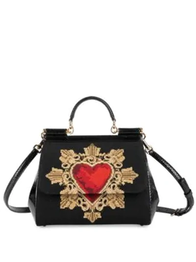 Shop Dolce & Gabbana Medium Sicily Sacred Heart Top Handle Bag In Black