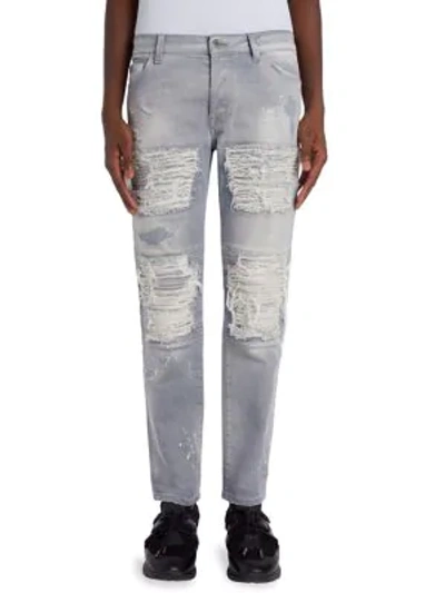 Shop Marcelo Burlon County Of Milan Greg Straight-fit Biker Jeans In Light Grey