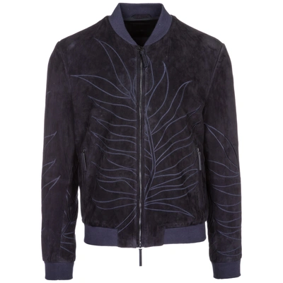 Shop Emporio Armani Men's Leather Outerwear Jacket Blouson In Blue