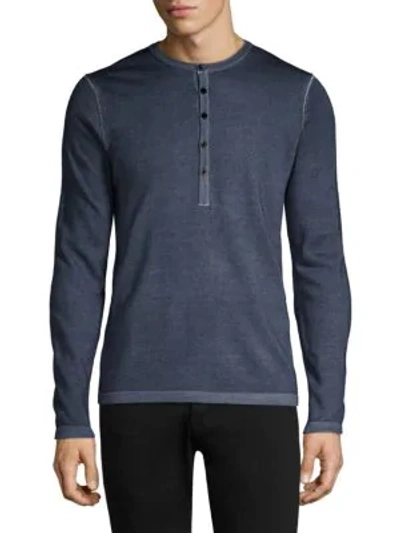 Shop Patrick Assaraf Wool Henley Shirt In Navy Dots