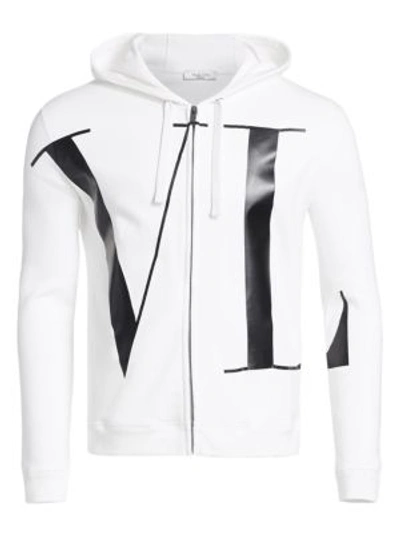 Shop Valentino Hooded Zip-up Sweatshirt In White