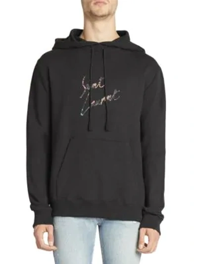 Shop Saint Laurent Animal Logo Hoodie In Black Multi