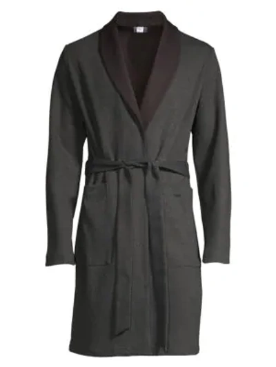 Shop Hanro Lewin Shawl Collar Dressing Gown In Little Herringbone Grey