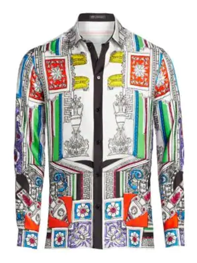 Shop Versace Multicolor Print Silk Shirt