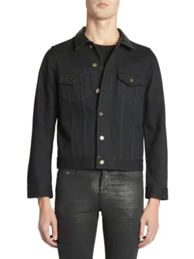 Shop Saint Laurent Fitted Denim Jacket In Black