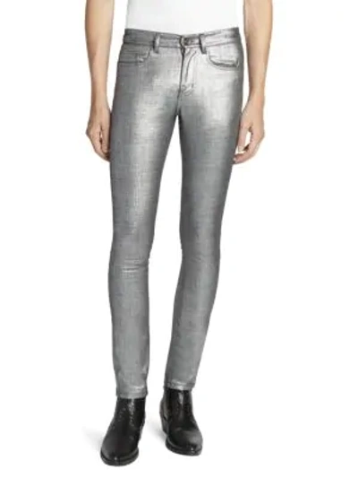 Shop Saint Laurent Men's Metallic Slim-fit Jeans In Silver