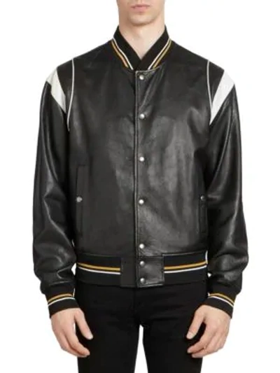 Shop Givenchy Leather Bomber Jacket In Black