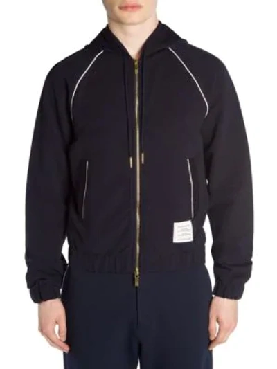 Shop Thom Browne Double Knit Tech Zip-up Hoodie In Navy