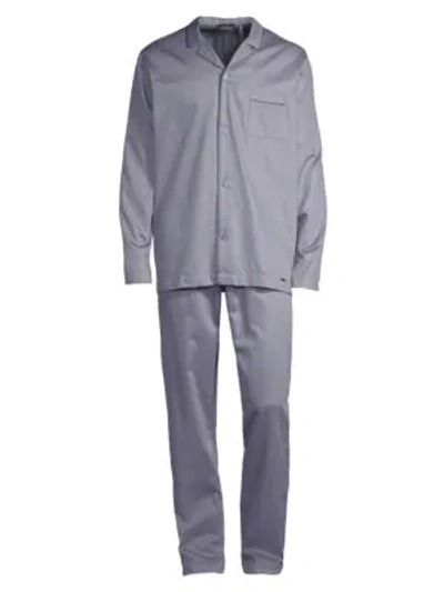 Shop Hanro Jonas Two-piece Cotton Pajama Set In Comb Structure Blue