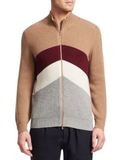 Shop Brunello Cucinelli Sport Graphic Rib-knit Zip Front Sweater In Crumble