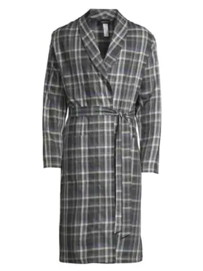 Shop Hanro Loran Plaid Robe In Big Karo Grey