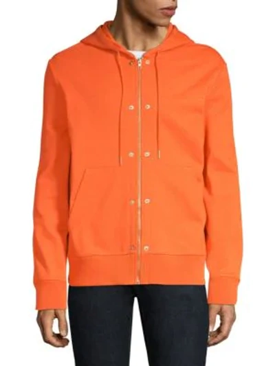 Shop Helmut Lang Snap Front Cotton Hoodie In Orange
