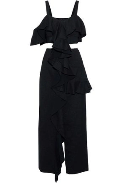 Shop Proenza Schouler Woman Mesh-paneled Cutout Cotton-blend Jacquard Maxi Dress Black