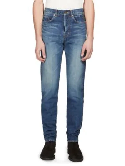 Shop Saint Laurent Slim Faded Jeans In Dark Blue