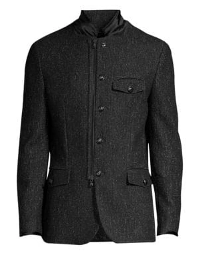 Shop John Varvatos Tailored Wool-blend Marled Coat In Black White