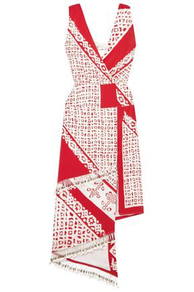 Shop Altuzarra Pavilion Embellished Wrap-effect Printed Silk Midi Dress In Red