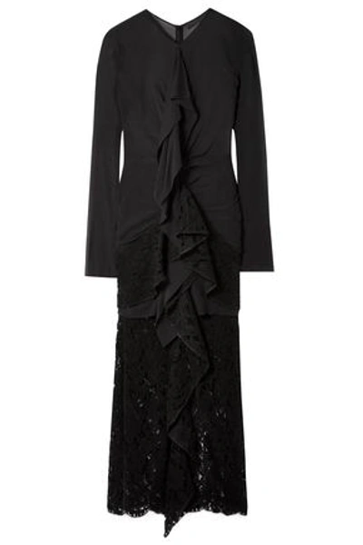 Shop Proenza Schouler Ruffled Cotton-blend Chiffon And Lace Midi Dress In Black