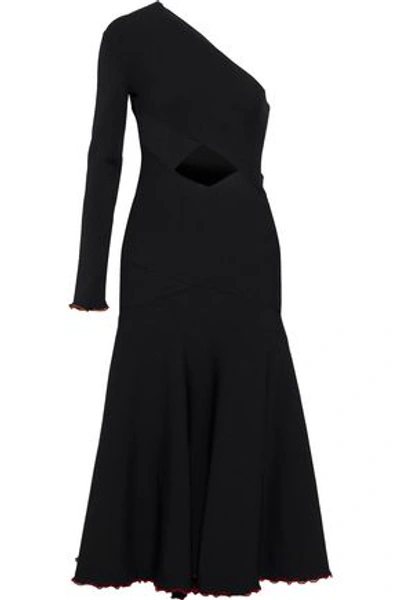 Shop Proenza Schouler One-shoulder Cutout Stretch-knit Midi Dress In Black