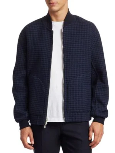 Shop Brunello Cucinelli Houndstooth Wool Bomber Jacket In Navy