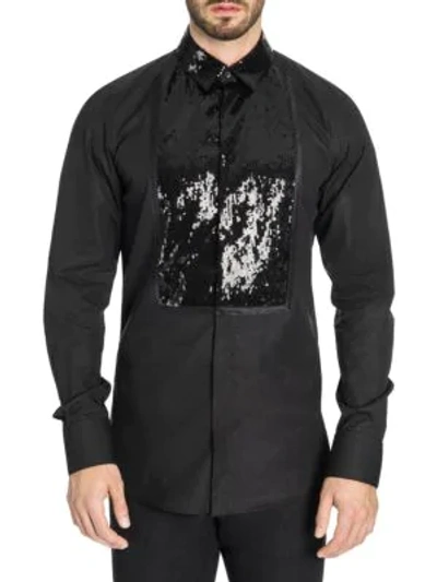 Shop Dolce & Gabbana Sequin Front Tuxedo Button-down Shirt In Black