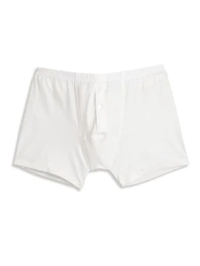 Shop Hanro Men's Cotton Sensation Long-leg Boxer Briefs In White