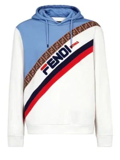 Shop Fendi Mania Colourblock Stripe Sweatshirt In White Blue