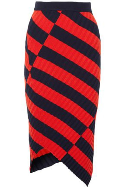 Shop Altuzarra Woman Mallory Asymmetric Striped Stretch-knit Skirt Tomato Red