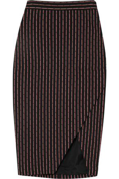 Shop Altuzarra Woman Wilcox Wrap-effect Pinstriped Cotton-blend Midi Skirt Black