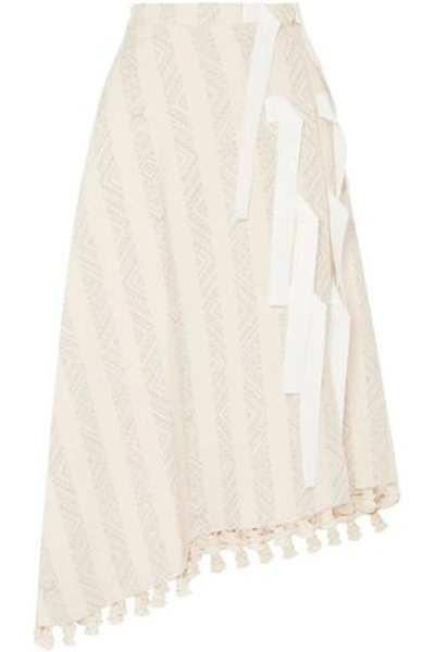 Shop Altuzarra Woman Basilica Tasseled Cotton-blend Jacquard Midi Skirt Ecru
