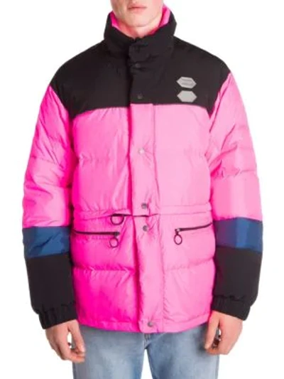 Shop Off-white Colorblock Puffer Jacket In Fuchsia
