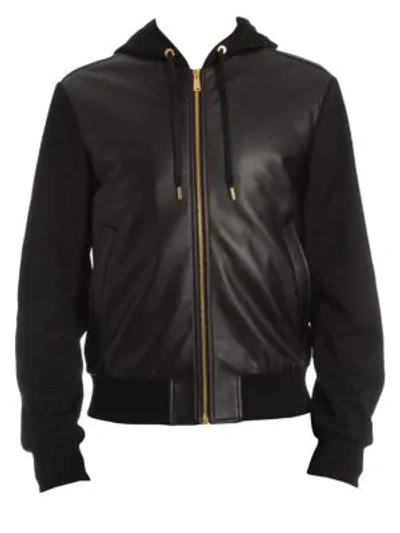 Shop Versace Knit Leather Jacket In Black