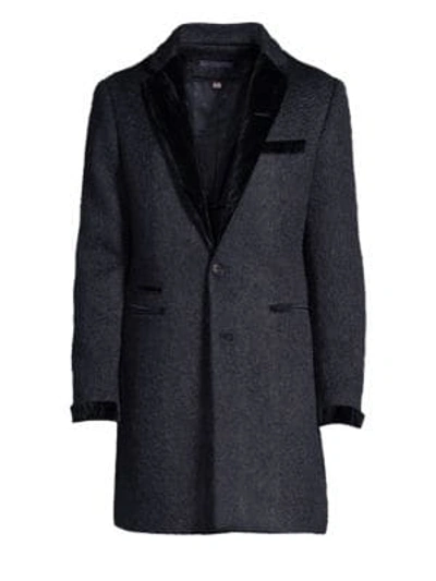 Shop John Varvatos Textured Wool-blend Topcoat In Dark Navy