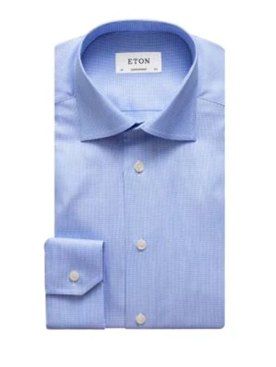 Shop Eton Contemporary-fit Houndstooth Cotton Dress Shirt In Blue